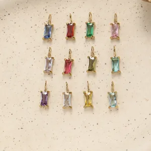 Light Luxury 316L Stainless Steel Rectangular Birthstone Pendant Inlaid Zirconia Gold Silver DIY Necklace Bracelet Jewelry Accessory Women
