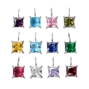 Elegant square-cut gemstones in twelve vibrant colors with classic four-prong silver settings