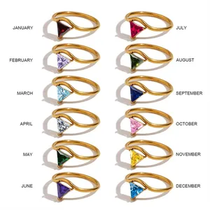 18K gold plated V-shape ring collection featuring 12 unique birthstones for every month