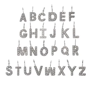 Mini silver 26 letters DIY charms set with clear micro-pave crystals for necklaces