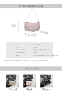 Detailed size specifications and color options for the floral PU leather shoulder bag