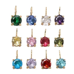 Set of 12 colorful round cut gemstone pendants with elegant golden four-prong settings