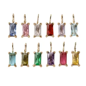 Lot de 12 pendentifs rectangulaires en zircon coloré avec monture en acier doré