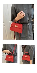 Three-way view of red tweed crossbody bag showing handheld and shoulder carrying styles