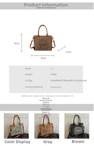 Detailed size guide and specifications for the retro canvas tote bag with Paris print