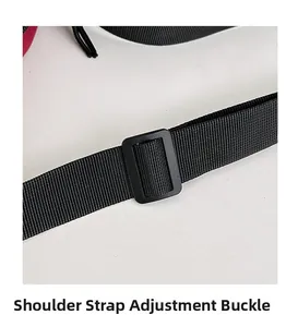 Detail of durable black nylon shoulder strap with adjustable plastic buckle for crossbody bags