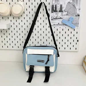 Women Nylon Crossbody Bag Color Block Messenger Bag With Buckle Adjustable Strap Student School Travel Shoulder Bag