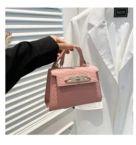 Gros plan du mini sac rose avec texture en similicuir tressé et boucle dorée élégante