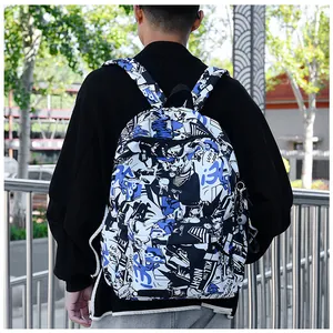 Outdoor shot of a graffiti style backpack with Kill The Night print and eye charm