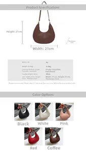 Detailed size guide and specifications for minimalist crescent PU leather shoulder bags