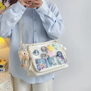 Large Capacity Nylon Ita Bag With Transparent Window For Badges College Style Crossbody Messenger Bag Versatile School Bag