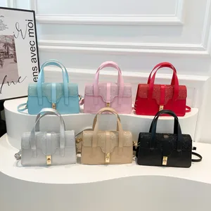 Sac à Main Femme Élégant avec Rabat Pailleté en Cuir PU Petit Sac Bandoulière Carré Avec Fermoir en Métal Doré pour Fête
