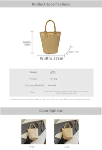 Detailed size parameters and weight specifications for this lightweight straw tote bag