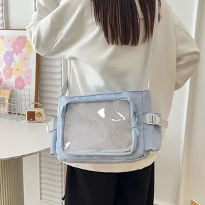 Graziosa borsa ita azzurra con finestra trasparente per spille e tracolla regolabile