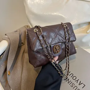 Retro Rauten Gesteppte Schultertasche Für Damen Mode PU Leder Kette Unterarmtasche Mit Metallschnalle Schicke Umhängetasche