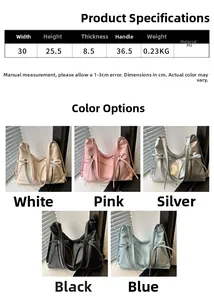Guide des tailles du sac à bandoulière en similicuir avec dimensions et 5 couleurs