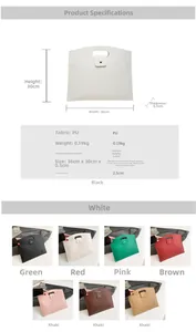 Tableau des tailles et options de couleurs pour le sac à main étanche en cuir PU