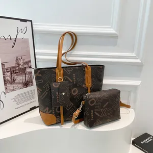 Women Fashion Letter Print Tote Bag Handbag Crossbody Bag And Mini Pouch Large Capacity PU Leather Shoulder Bag Underarm Bag
