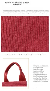 Detail of red corduroy backpack showing soft waterproof fabric and leather handle