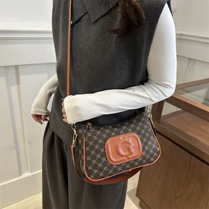 Vintage Monogram Small Square Bag For Women Trendy PU Leather Crossbody Shoulder Bag With G Letter Logo Fashion Handbag