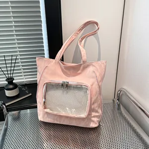 Japanese Style Large Capacity PU Leather Ita Bag Tote Shoulder Bag With Transparent Window For Women Daily School Commute