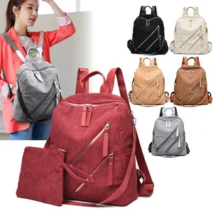 Fashion Corduroy Striped Women Backpack Vintage Large Capacity Multi Zipper Shoulder Bag With Small Pouch Casual Travel Daypack