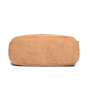 Fashion khaki corduroy backpack for women with textured fabric and large base
