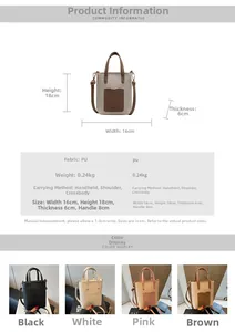 Dimensions détaillées et options de couleurs pour le sac bandoulière léger en cuir PU