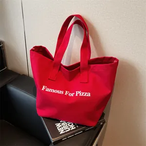 Große Kapazität Segeltuch Tote Tasche Für Damen Famous For Pizza Brief Druck Lässig Schulter Einkaufstasche Pendler Handtasche
