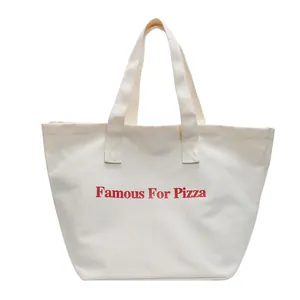 Große weiße Segeltuch-Einkaufstasche mit rotem Famous For Pizza Aufdruck für den Alltag