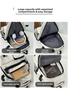 Makroansicht des beigen Rucksacks mit Laptopfach und großem Fassungsvermögen für Studenten