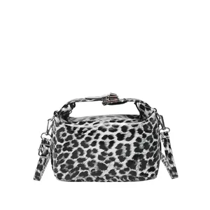 Chic leopard print faux leather satchel bag with metallic lock and adjustable strap