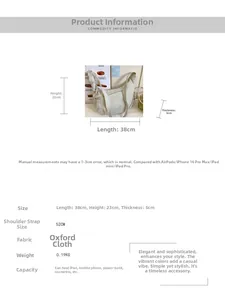 Detailed size specifications and dimensions for the beige nylon crescent crossbody bag