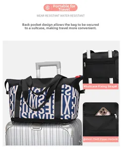 Detail of travel tote with luggage handle sleeve and hidden anti-theft back pocket