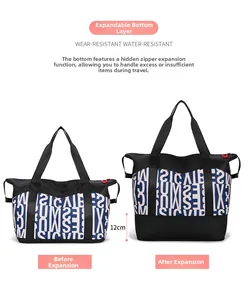 Detail showing the 12cm expandable base design of the waterproof travel tote bag
