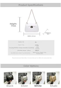 Guide des tailles et quatre options de couleurs pour le sac à bandoulière matelassé