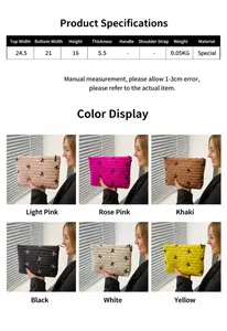 Size chart and color display for quilted bow-patterned corduroy cosmetic clutches