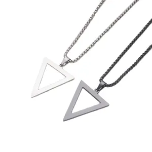 Titanium steel triangle pendant necklaces in silver and black colors for men