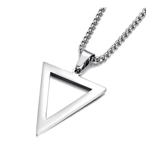 Polished silver stainless steel hollow triangle pendant necklace with a sleek box chain