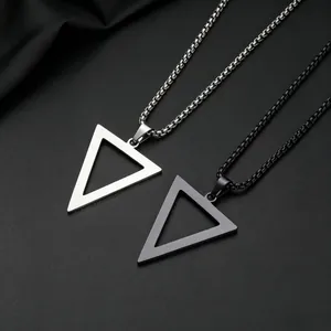 Minimalist Triangle Pendant Necklace For Men Stainless Steel Hollow Geometric Jewelry With Box Chain Modern Style