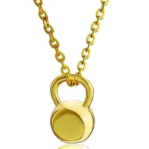 Polished gold kettlebell pendant necklace for fitness with reflective metal finish