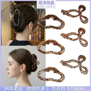 Vintage Pinza per Capelli in Acetato con Stampa Leopardata per Donna Fermaglio a Squalo in Stile Maillard a Forma di Fiocco e Nuvola