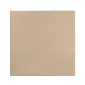 Macro shot of square kraft paper envelope with V-flap closure and natural fiber texture