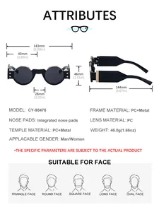 Tableau détaillé des tailles pour lunettes de soleil punk rétro avec dimensions et poids