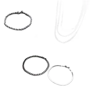 Versatile 6-piece silver stainless steel jewelry set with rope, curb and snake chains
