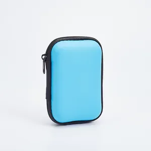 Sky blue EVA hardshell carrying case for earphones and USB cables with black zipper