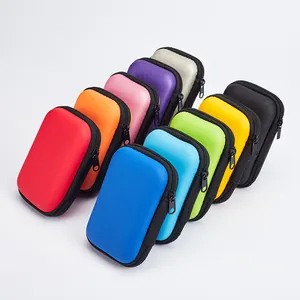 Detailed view of portable EVA storage cases in ten vibrant colors for digital gadgets