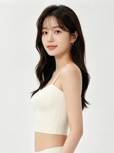 Close-up of white seamless camisole with thin straps and a minimal crop top fit