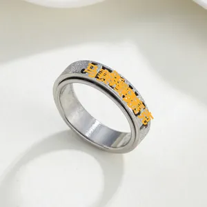 Detailed close-up of a 6MM titanium steel spinner ring featuring a frosted silver finish