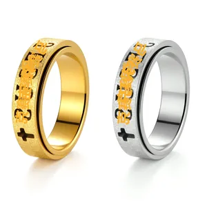 304 Stainless Steel Spinner Ring For Women Men 6mm Gold Silver Plated Cross Religious Stress Relief Finger Ring Jewelry